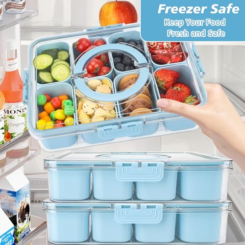 shopwithgreen 2Pcs Snackle Box Container, Divided Serving Tray with Lid and Handle, Snack Box Container Food Platter Charcuterie for Party, Veggies, Snack, Fruit, Nuts, Entertaining, Picnic,Blue - Image 5