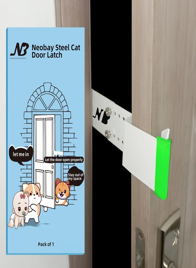 Neobay Steel Cat Door Latch, Door Prop for Cats Keep Dogs Out of Cat Feeding Station & Litter Box, Cat Door Stopper with Silicone Anti-Collision Pad, Alternative to Interior Pet Door, White - Image 1