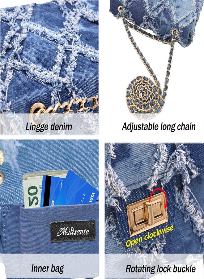 Milisente Women Shoulder Bag Small Quilted Denim Bag Chain Clutch Purses and Handbags Or Crossbody For Evening Formal Party(Blue) - Image 5