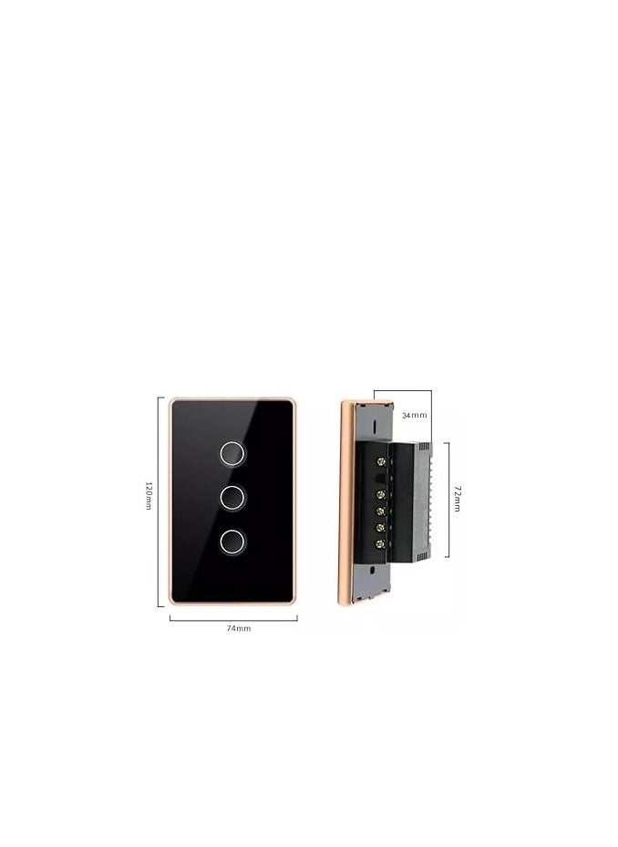 TUYA Tuya Smart Wifi Light Switch 3-Gang with Gold Frame  - Image 2