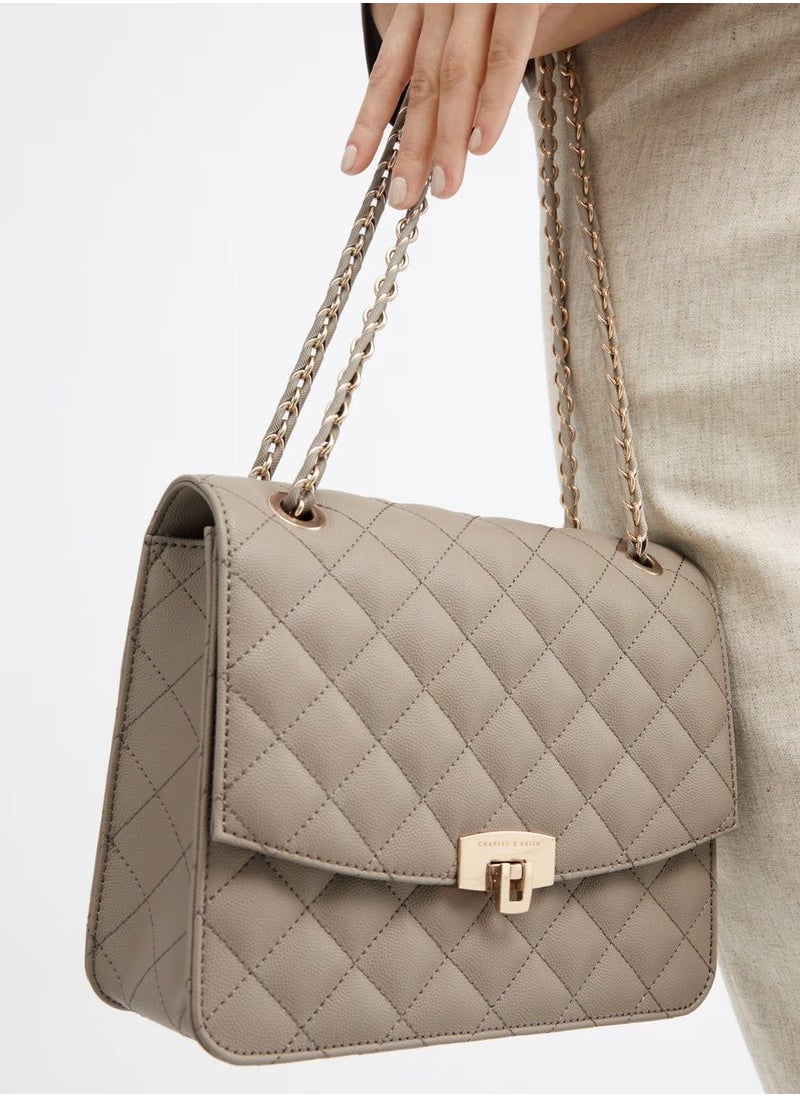 Charles & Keith Quilted Chain Strap Bag & Shoulder Bag - Taupe  - Image 2