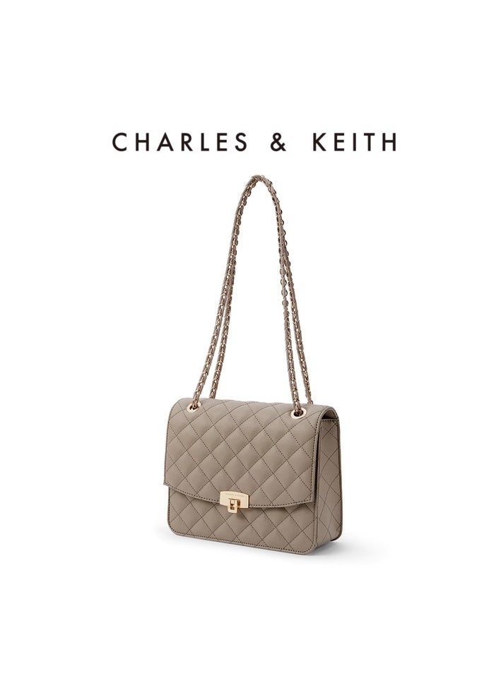 Charles & Keith Quilted Chain Strap Bag & Shoulder Bag - Taupe  - Image 3