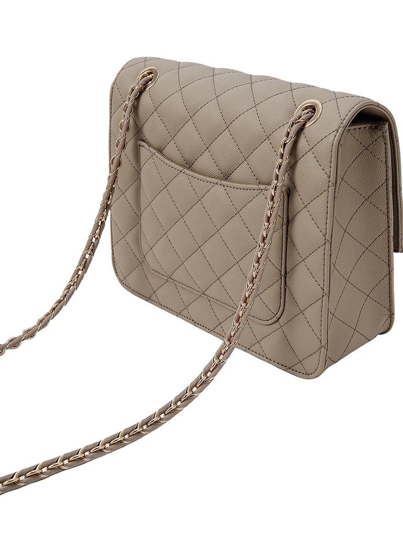 Charles & Keith Quilted Chain Strap Bag & Shoulder Bag - Taupe  - Image 5