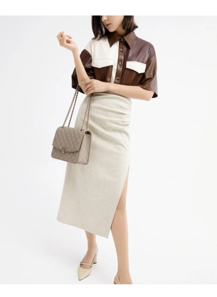 Charles & Keith Quilted Chain Strap Bag & Shoulder Bag - Taupe  - Image 4