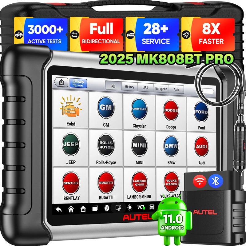 Autel Scanner MaxiCOM MK808BT PRO w MV108S 2025 Bidirectional Scan Tool BT 20 Ver of MX900 MK900 MK808S MX808S Work as MK900BT 3000 Active Test 28 Service OE AllSys Diagnostic FCA 11 OS
