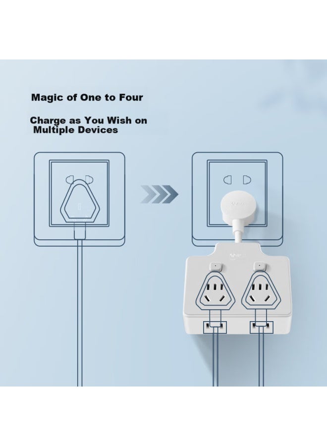 Bull Flexible Conversion Plug/triangle-shaped One-to Socket/wireless Conversion Socket/power Adapter, Suitable For Bedroom And Kitchen, 4-outlet Independent Control, Misty White, Z97223