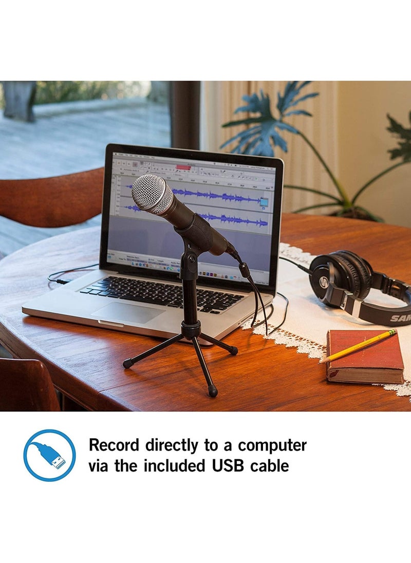 Samson - SAMSON Q2U Recording and Podcasting Pack - USB/XLR Dynamic Microphone with Accessories (Includes Mic Clip, Desktop Stand, Windscreen and Cables), 16-bit, 44.1kHz/48kHz, Silver - Image 1