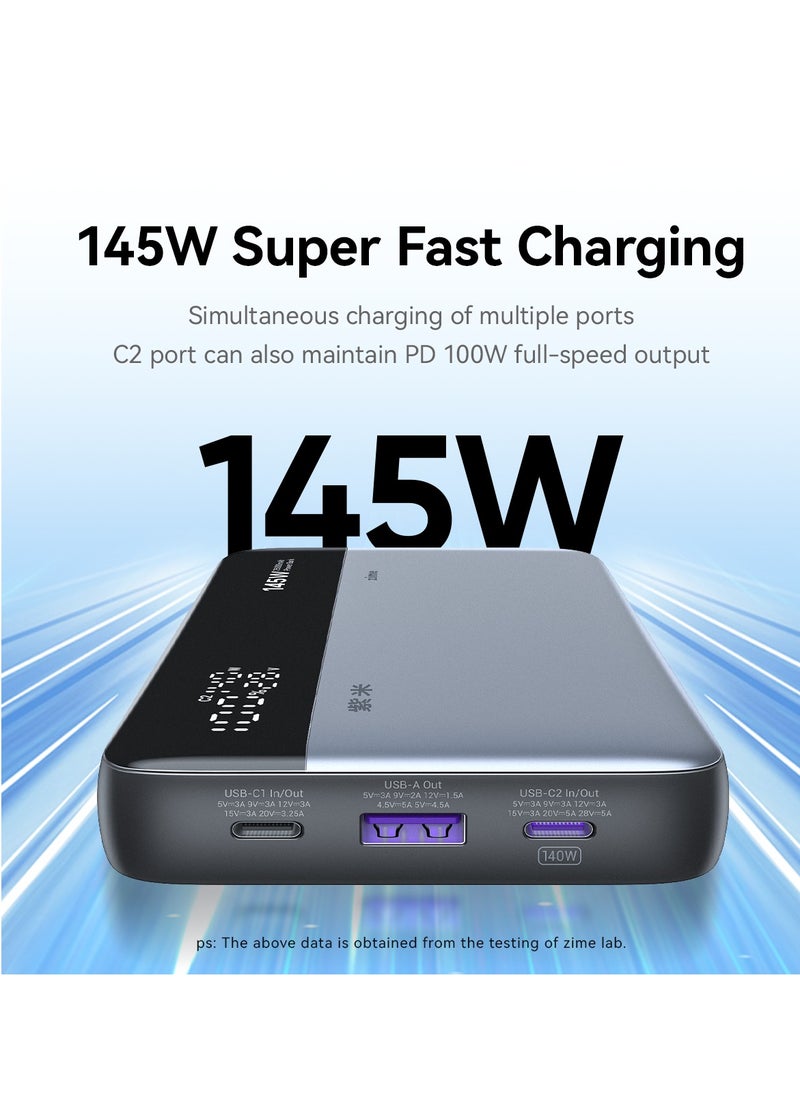 zime - zime B145 25,000mAh Power Bank, 3-Port Portable Charger with 145W Output, Smart Digital Display, Compatible with MacBook Pro/Air, iPhone 16/15/14/13 Series, Dell,Samsung, Huaiwei - Image 1