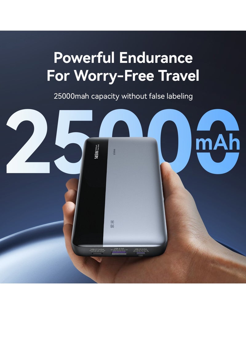 zime - zime B145 25,000mAh Power Bank, 3-Port Portable Charger with 145W Output, Smart Digital Display, Compatible with MacBook Pro/Air, iPhone 16/15/14/13 Series, Dell,Samsung, Huaiwei - Image 1
