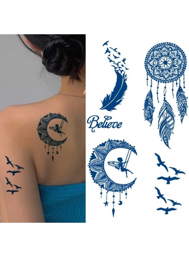 Generic 2 Week Tattoo Semi Permanent Tattoos Dream Catcher & Freedom Design Sticker, Large Sheet Lasting 2 Weeks Tattoo for Women Girls and Men Realistic Temporary Tattoo Stickers - Image 2