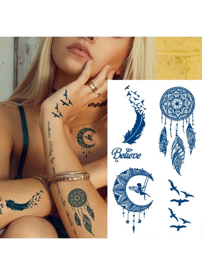 Generic 2 Week Tattoo Semi Permanent Tattoos Dream Catcher & Freedom Design Sticker, Large Sheet Lasting 2 Weeks Tattoo for Women Girls and Men Realistic Temporary Tattoo Stickers - Image 1