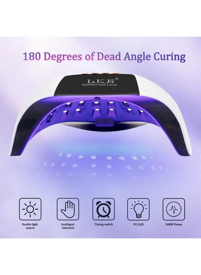 LKE 268W Uv Led Nail Lamp, Lke Dryer For Gel Polish, 4 Timers Lamp Professional Light, 57Pcs Beads And Automatic Sensor(White) - Image 2