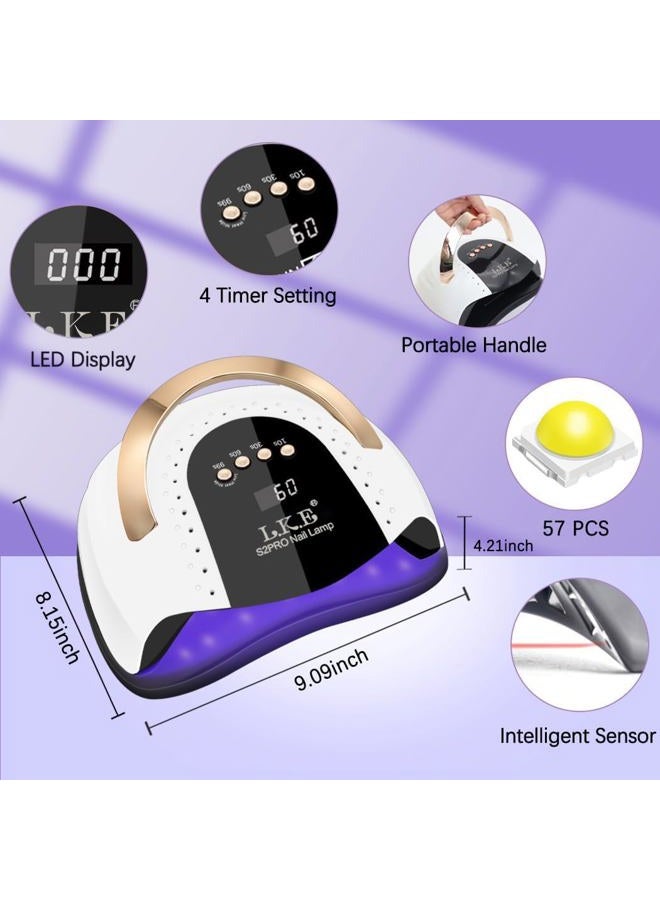 LKE 268W Uv Led Nail Lamp, Lke Dryer For Gel Polish, 4 Timers Lamp Professional Light, 57Pcs Beads And Automatic Sensor(White) - Image 4