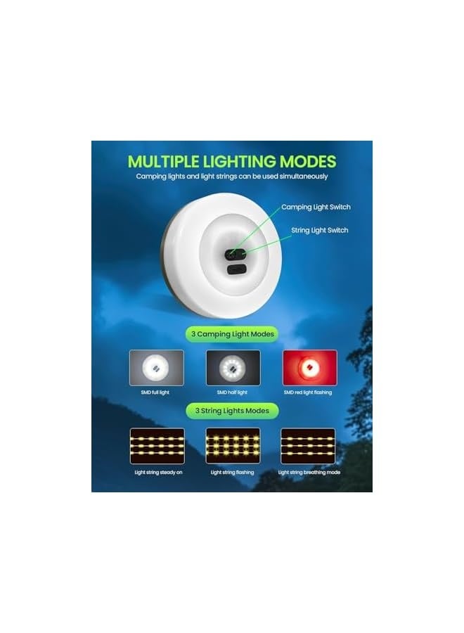 erorex 2-in-1Camping Light, 32.8FT Decorative String Light w/Rechargeable Waterproof LED Hanging Light for Outdoor Camping Awning Tent Garden Party Festival Decor - Image 3