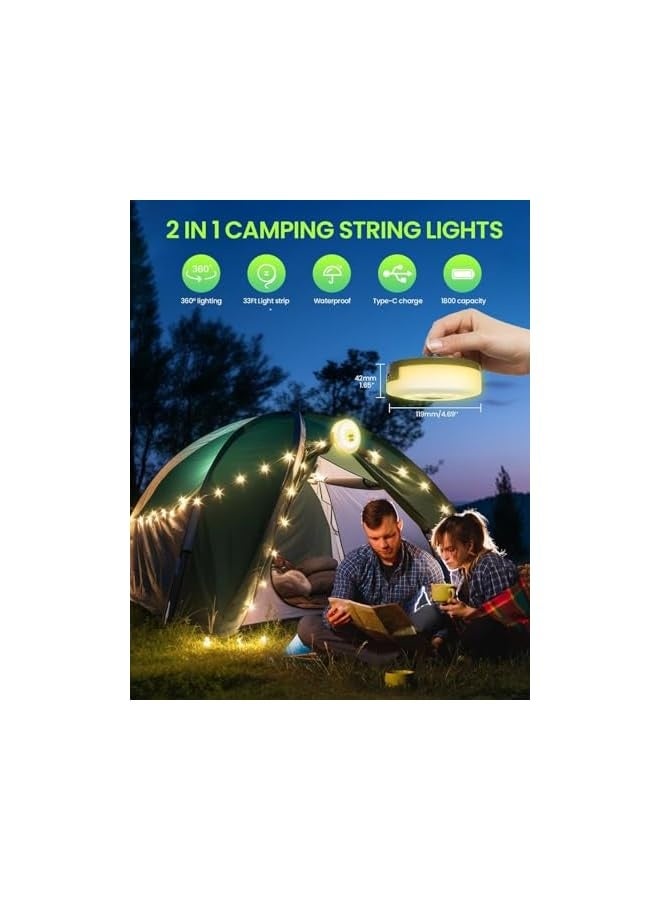 erorex 2-in-1Camping Light, 32.8FT Decorative String Light w/Rechargeable Waterproof LED Hanging Light for Outdoor Camping Awning Tent Garden Party Festival Decor - Image 2