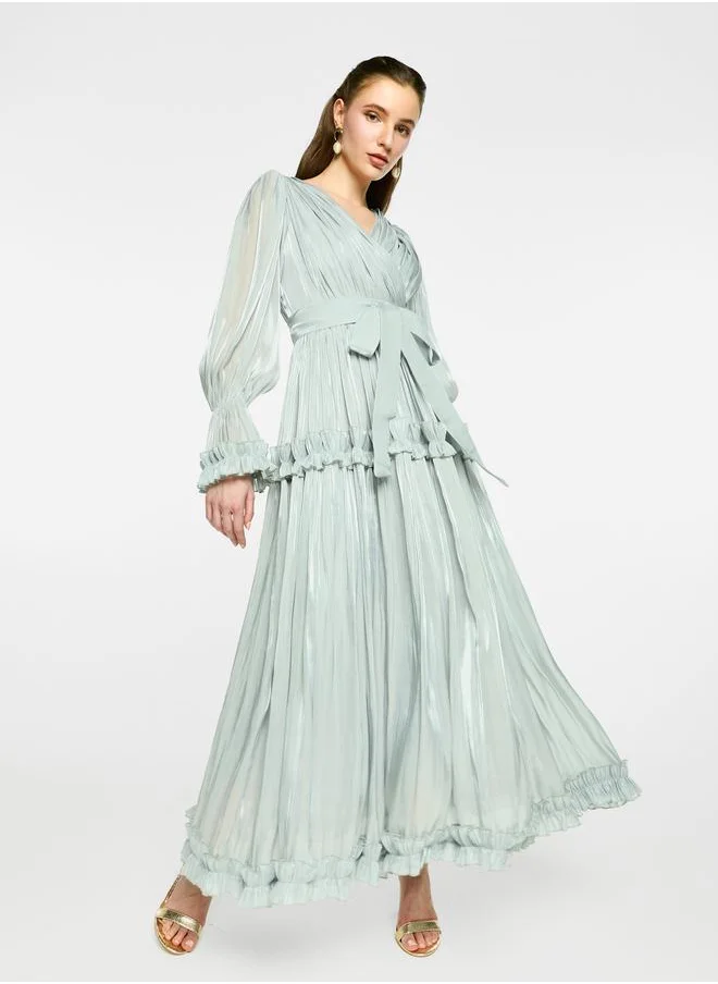 هاوس اوف مودا House of Moda Organza Ruffle Trim Pleated Maxi Dress
