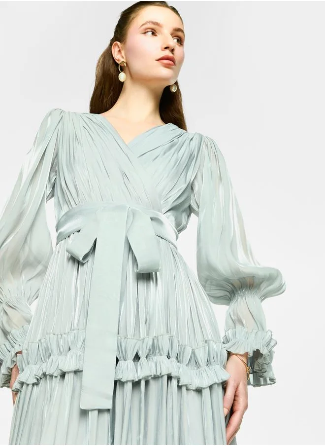 هاوس اوف مودا House of Moda Organza Ruffle Trim Pleated Maxi Dress