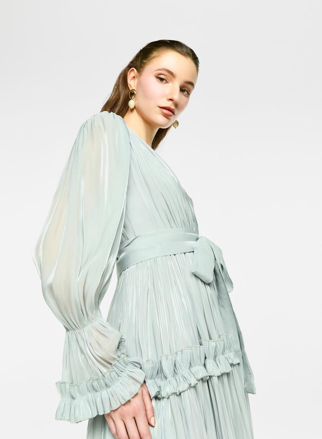 هاوس اوف مودا فستان ماكسي مطوي بتفاصيل مكشكشة من الأورجانزا من هاوس أوف مودا - Image 5