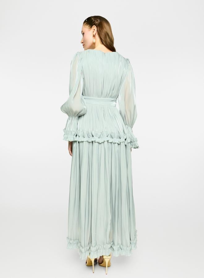 هاوس اوف مودا فستان ماكسي مطوي بتفاصيل مكشكشة من الأورجانزا من هاوس أوف مودا - Image 3