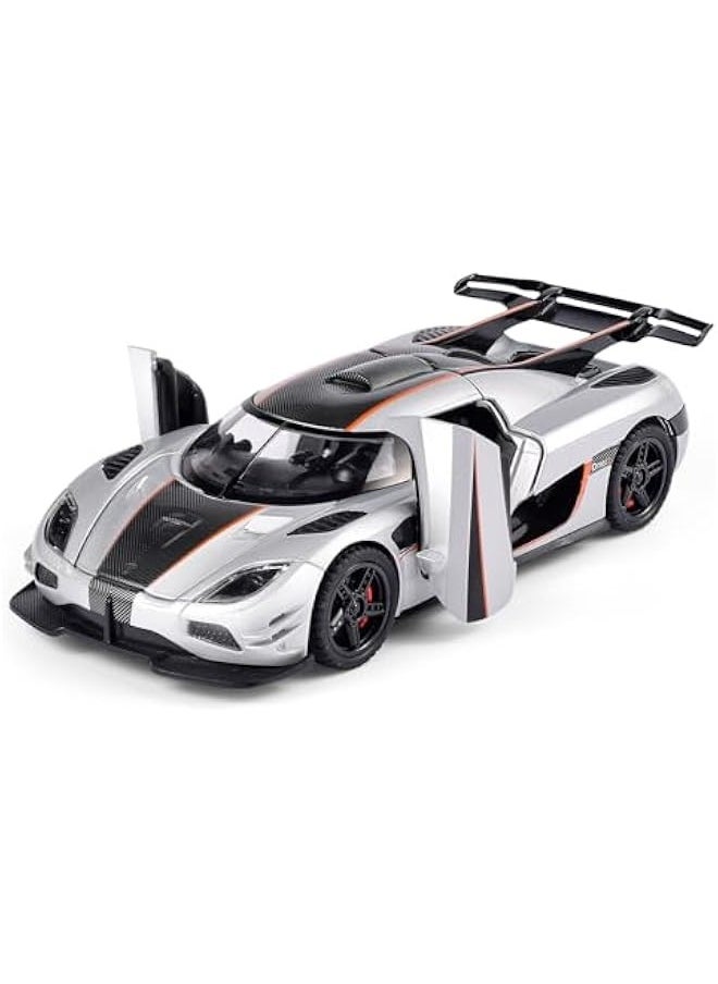 Toy Cars 1/32 Scale Koenigsegg One Diecast Cars,Car Models with Light Sound and Pull Back,Car Toys Birthday Gifts for Boys and Boyfriends (Silvery)  - Image 1