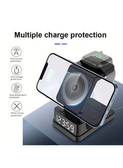 XiuWoo Talabat 4 in 1 Wireless Charger 15W Charging Stand with Digital Clock Type-C PD Compatible with iPhone 15/14/13/12/11 | All iWatches | Air-Pods 2/3/Pro | All Qi Enabled Devices (Black)  - Image 2