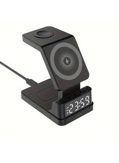 XiuWoo Talabat 4 in 1 Wireless Charger 15W Charging Stand with Digital Clock Type-C PD Compatible with iPhone 15/14/13/12/11 | All iWatches | Air-Pods 2/3/Pro | All Qi Enabled Devices (Black)  - Image 3