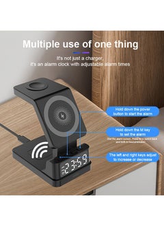 XiuWoo Talabat 4 in 1 Wireless Charger 15W Charging Stand with Digital Clock Type-C PD Compatible with iPhone 15/14/13/12/11 | All iWatches | Air-Pods 2/3/Pro | All Qi Enabled Devices (Black)  - Image 4