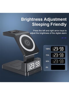 XiuWoo Talabat 4 in 1 Wireless Charger 15W Charging Stand with Digital Clock Type-C PD Compatible with iPhone 15/14/13/12/11 | All iWatches | Air-Pods 2/3/Pro | All Qi Enabled Devices (Black)  - Image 5