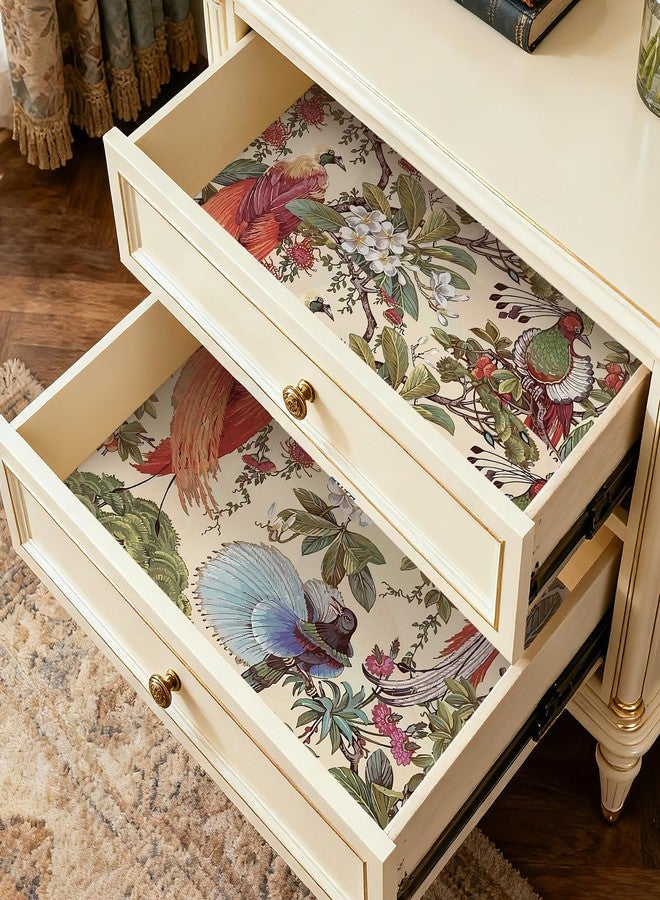 HelloWall Vintage Floral Wallpaper Peel and Stick Green Blue Red Yellow Chinoiserie Bird Flower Vintage Contact Paper for Cabinets Drawers Furniture Removable Vintage Wall Paper Birds Tree 17.5x80" Hellowall - Image 5