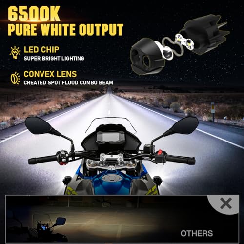 LEDOPPO Motorcycle Fog Lights LED Kit Auxiliary Driving Lights with Switch Wiring Harness Brackets 50W Hi-Low Combo Beam for R1200GS Adventure Touring Cruiser Sport Motorcycle E-bike ATV UTV Trike - Image 2