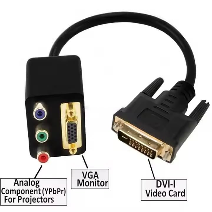 ETZIN DVI to VGA and RCA Component Adapter Cable, Gold-Plated Connectors, DVI-I Male to VGA Female and RGB Female Cable Black - Image 3