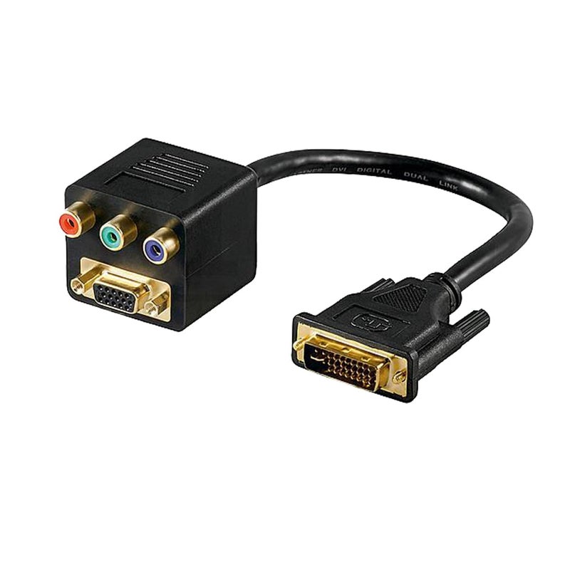 ETZIN DVI to VGA and RCA Component Adapter Cable, Gold-Plated Connectors, DVI-I Male to VGA Female and RGB Female Cable Black - Image 1
