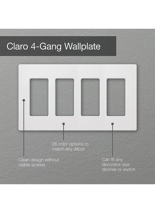LUTRON Lutron Claro Light Switch Cover Plate, 4 Gang Wallplate, for Decorator Light Switches, Rocker Light Switch Cover, Outlet Cover, Screwless Switch Plate Cover, Gloss, CW-4-WH, White  - Image 2
