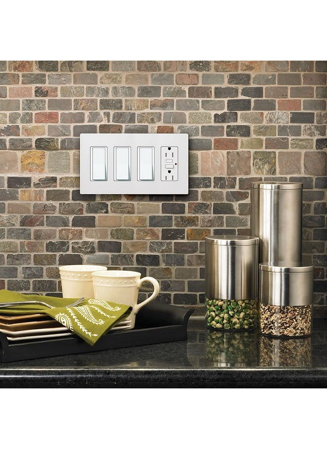 LUTRON Lutron Claro Light Switch Cover Plate, 4 Gang Wallplate, for Decorator Light Switches, Rocker Light Switch Cover, Outlet Cover, Screwless Switch Plate Cover, Gloss, CW-4-WH, White  - Image 5