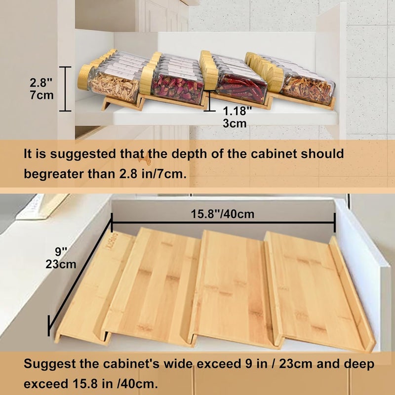KitHero Spice Drawer Organizer with 18 Bamboo-lidded Spice Jars,216 Labels,50 Non-slip Rubber, Bamboo 4 Tier Seasoning Rack Tray Insert for Kitchen Drawers,Cabinets,Countertop,9" Wide x 15.8" Deep - Image 3