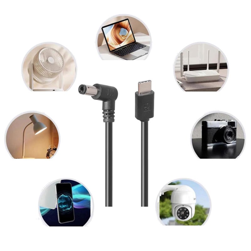 ألوان ثابته مقاومة للبهتان كابل شحن USB Type C إلى 5.5x2.5mm بزاوية 90°، وظيفة خرج 3A لمروحة LED وطابعات وأجهزة عرض مواد مختارة مضادة للتآكل خفيف الوزن ومتين في نفس الوقت يوفر على المشتري - Image 2