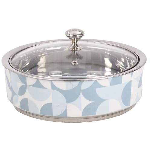 UMAI Double Walled Insulated Serving Casserole (1.5L) | Stainless Steel Hotpot With Transparent Glass Lid & Coaster | Hot Pot For Roti Box | Curry Bowls For Serving | Housewarming Gifts (Print 1) - Image 2
