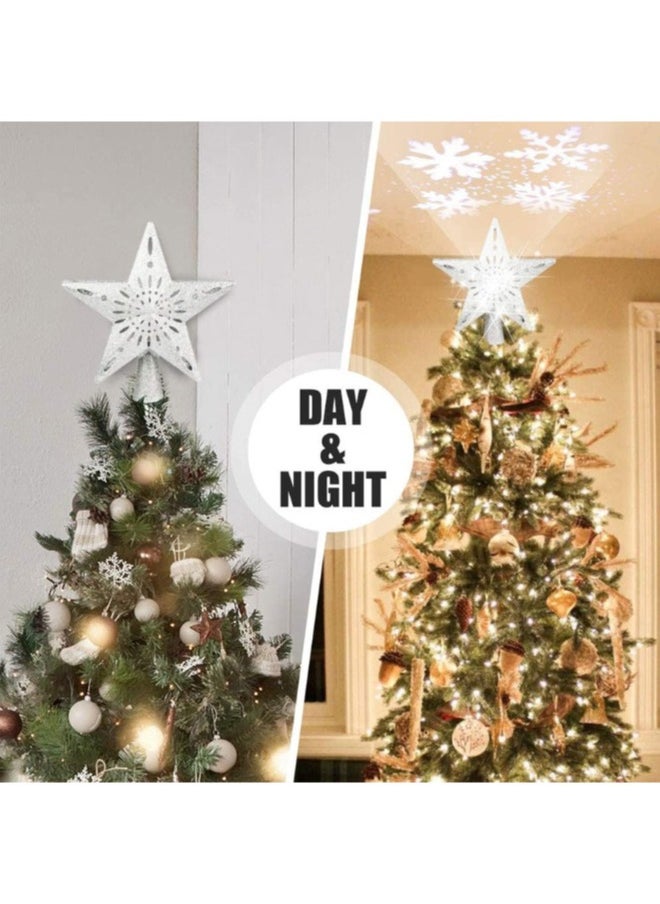 Generic - Christmas Tree Topper Lighted LED Rotating  Sharp and Clear Projector 3D Star Tree Topper for Christmas Decoration-6 Design Slides- Silver - Image 1