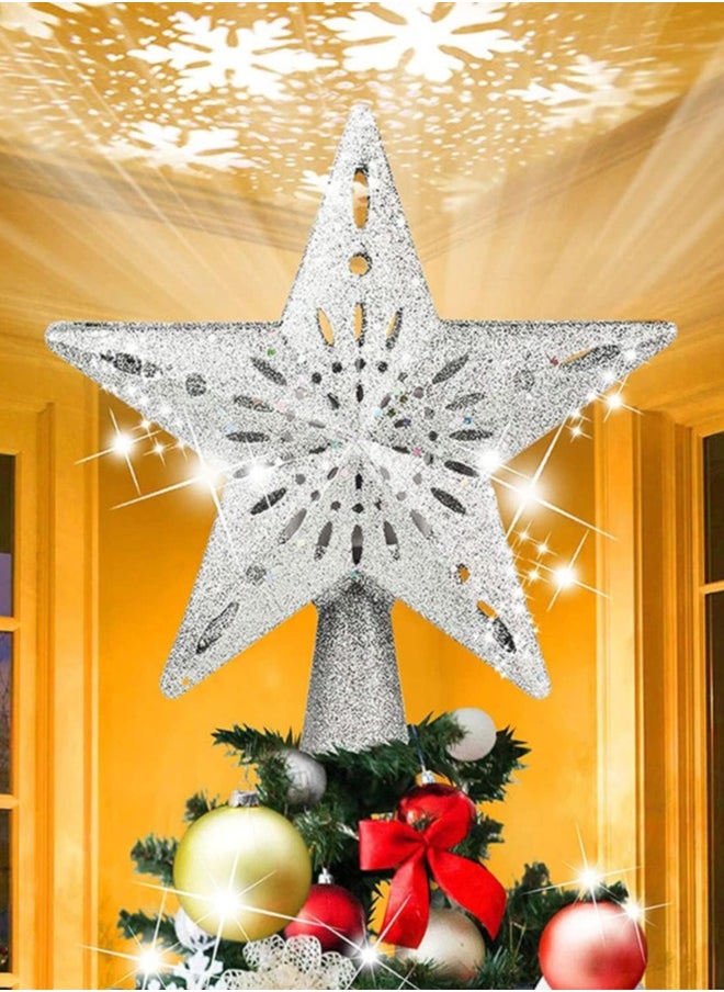 Generic - Christmas Tree Topper Lighted LED Rotating  Sharp and Clear Projector 3D Star Tree Topper for Christmas Decoration-6 Design Slides- Silver - Image 1
