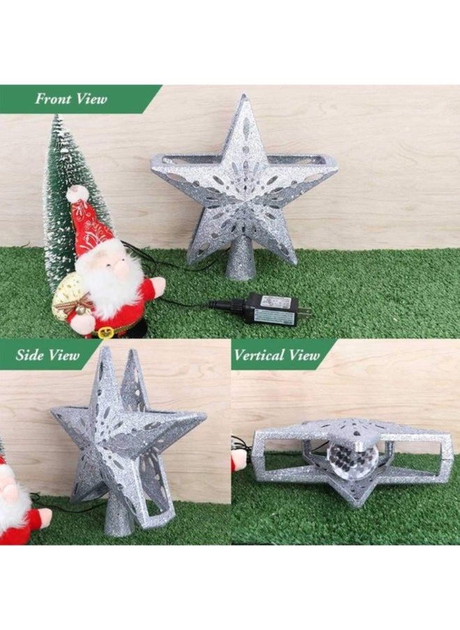 Generic - Christmas Tree Topper Lighted LED Rotating  Sharp and Clear Projector 3D Star Tree Topper for Christmas Decoration-6 Design Slides- Silver - Image 1