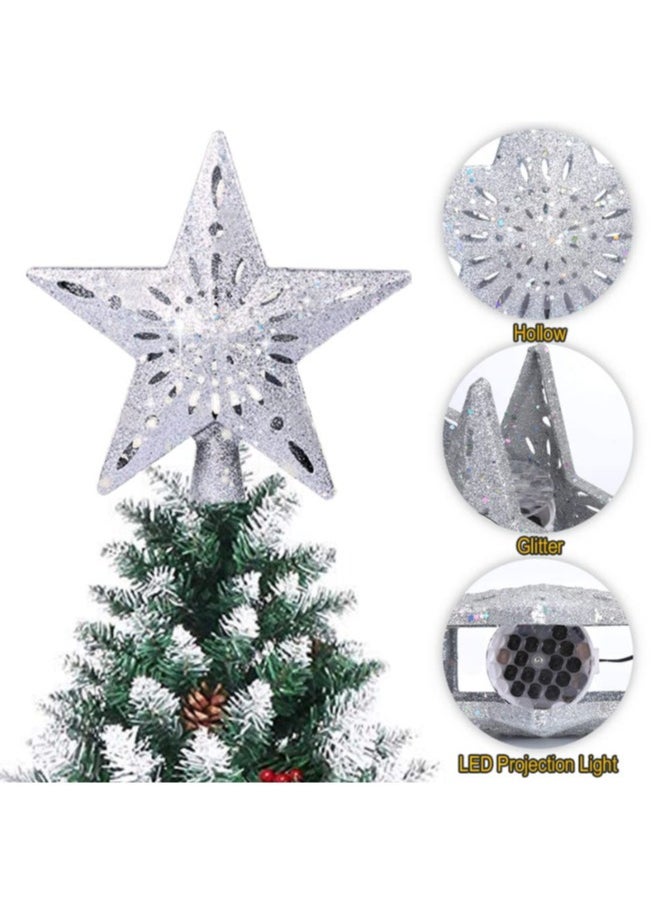 Generic - Christmas Tree Topper Lighted LED Rotating  Sharp and Clear Projector 3D Star Tree Topper for Christmas Decoration-6 Design Slides- Silver - Image 1