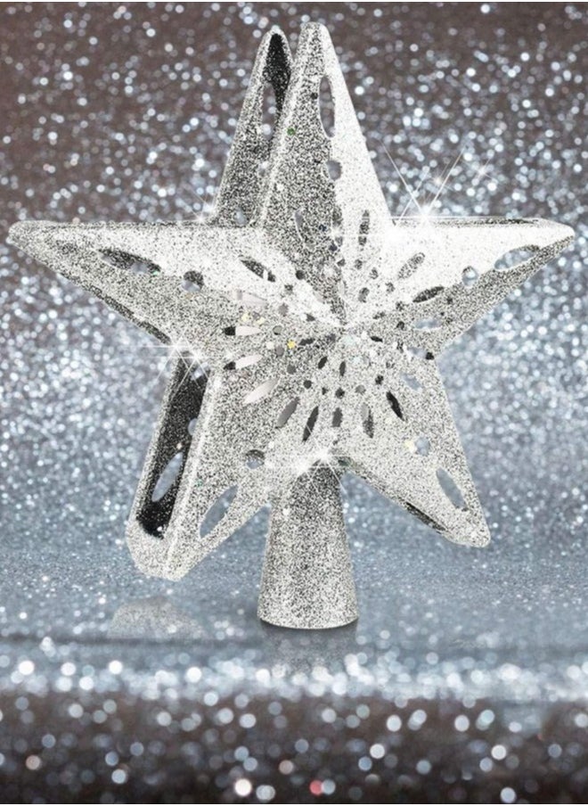 Generic - Christmas Tree Topper Lighted LED Rotating  Sharp and Clear Projector 3D Star Tree Topper for Christmas Decoration-6 Design Slides- Silver - Image 1