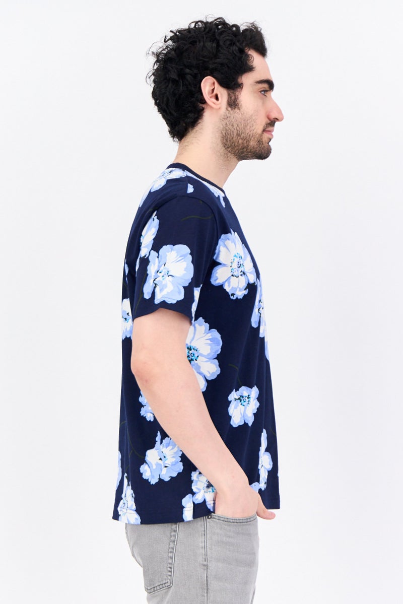 GAP Men Crew Neck Short Sleeves Floral Printed T-Shirt, Navy Combo - Image 2