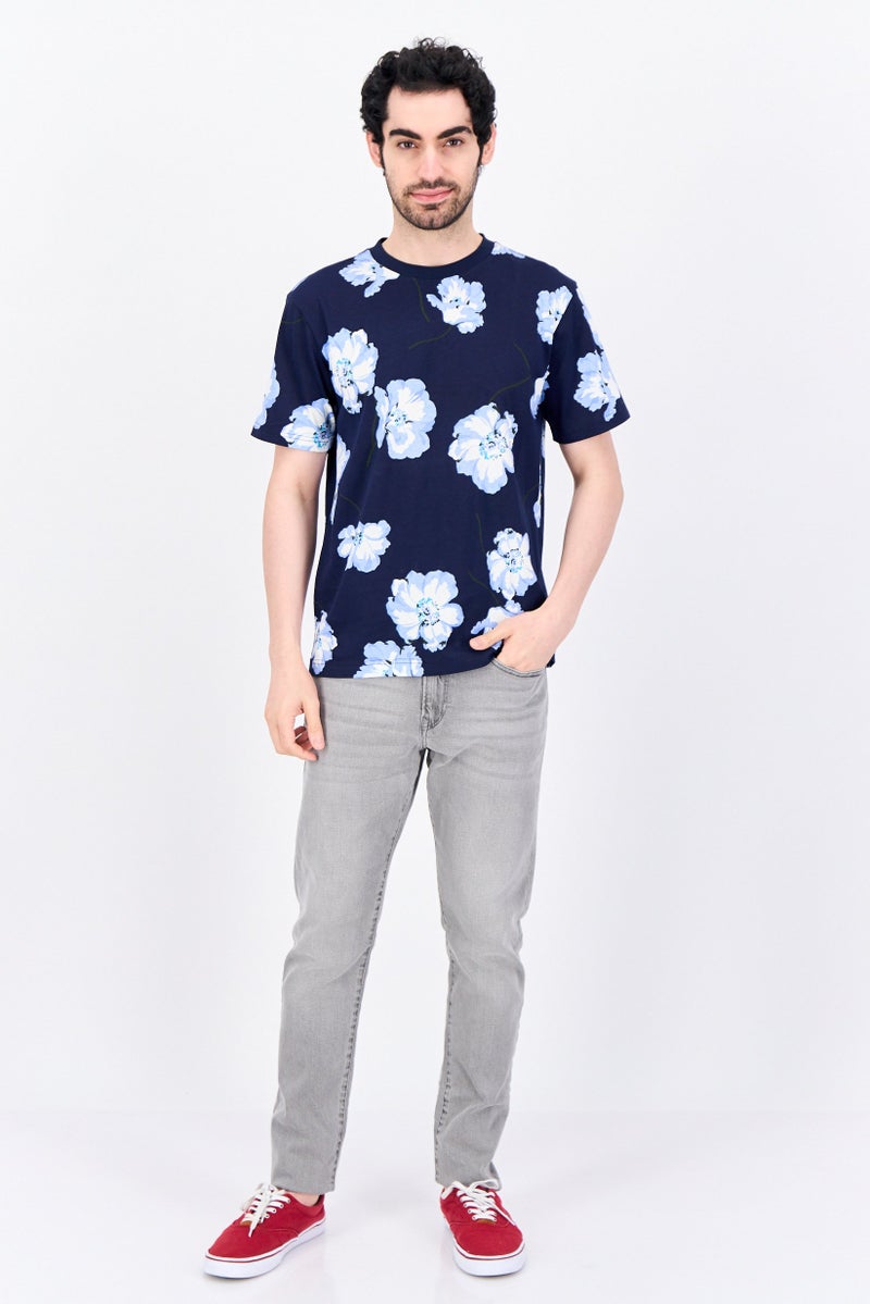 GAP Men Crew Neck Short Sleeves Floral Printed T-Shirt, Navy Combo - Image 3