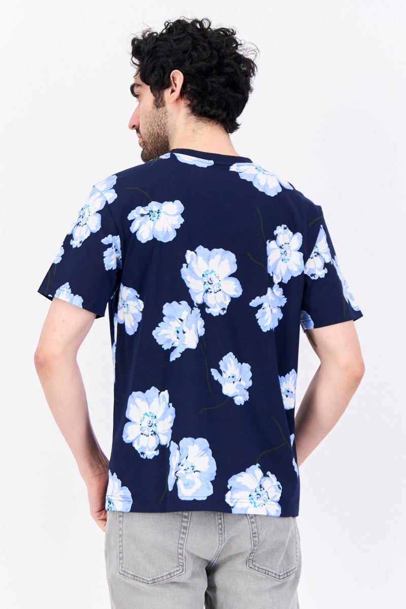 GAP Men Crew Neck Short Sleeves Floral Printed T-Shirt, Navy Combo - Image 4
