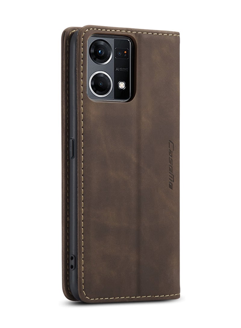 كيس مي جراب جلدي جراب حماية قابل للطي مع مسند مغناطيسي وفتحات للبطاقات اوبو رينو 7 4G / اف 21 برو / رينو 8 4G - كافيه - Image 3