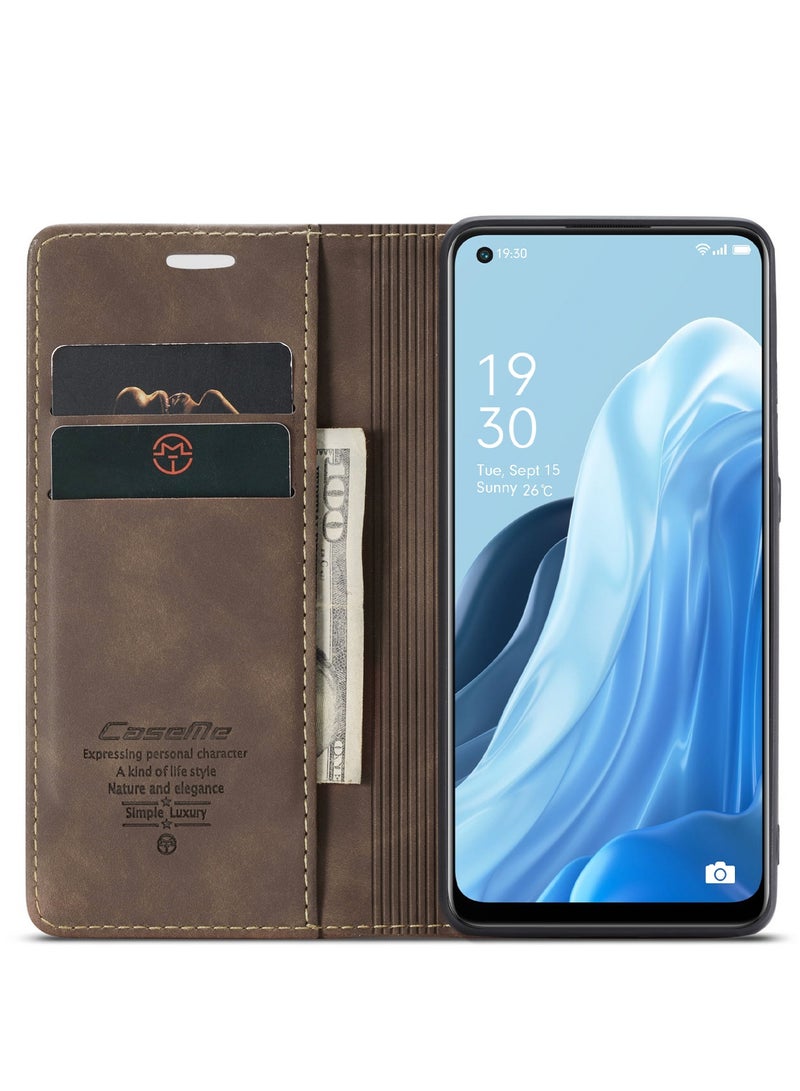 كيس مي جراب جلدي جراب حماية قابل للطي مع مسند مغناطيسي وفتحات للبطاقات اوبو رينو 7 4G / اف 21 برو / رينو 8 4G - كافيه - Image 4