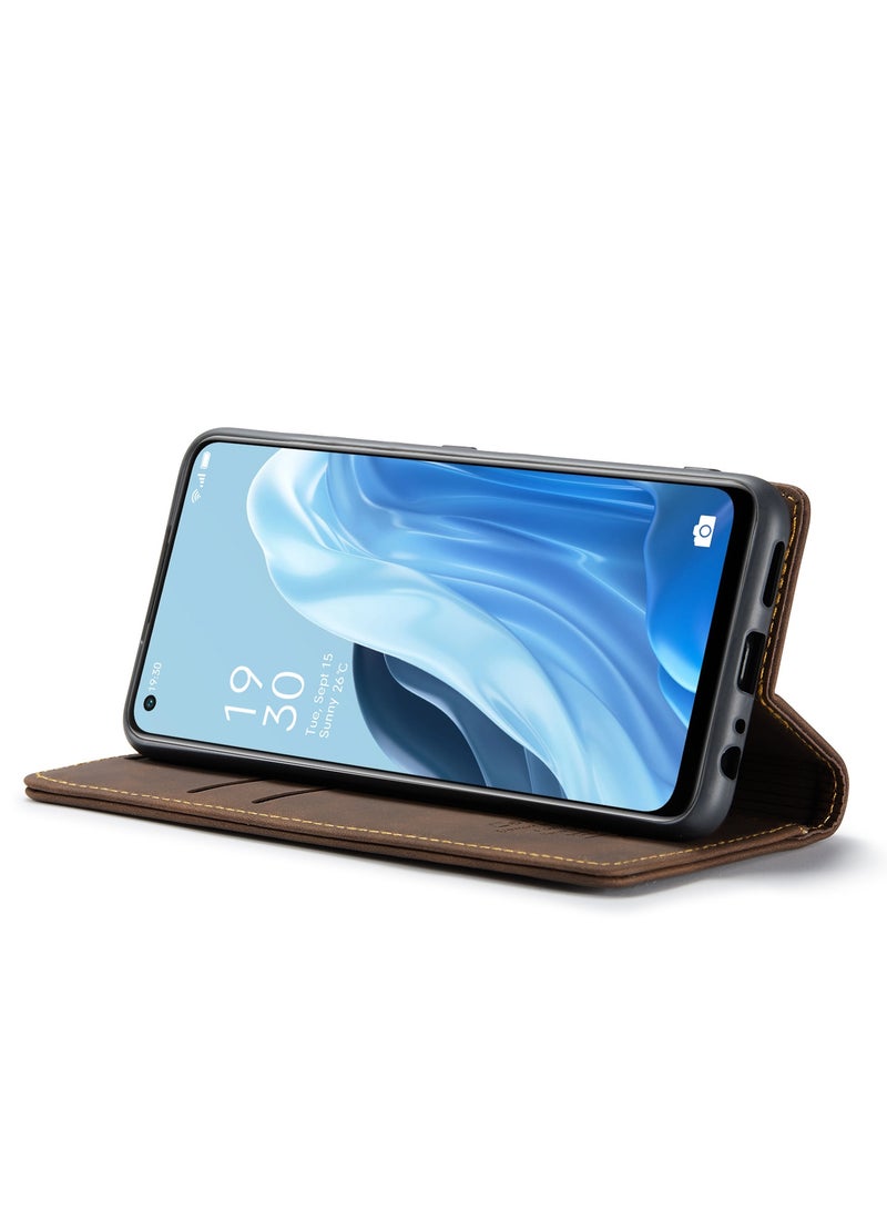 كيس مي جراب جلدي جراب حماية قابل للطي مع مسند مغناطيسي وفتحات للبطاقات اوبو رينو 7 4G / اف 21 برو / رينو 8 4G - كافيه - Image 5