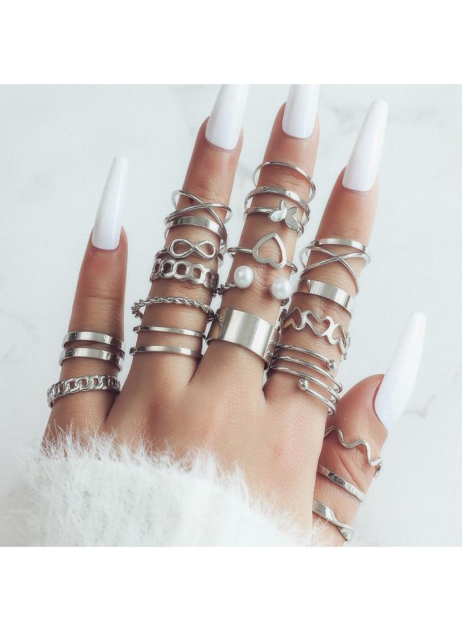New Open Multi-joint Ring Suit 22-piece Love Ring Female Design Sense Niche Butterfly Ring