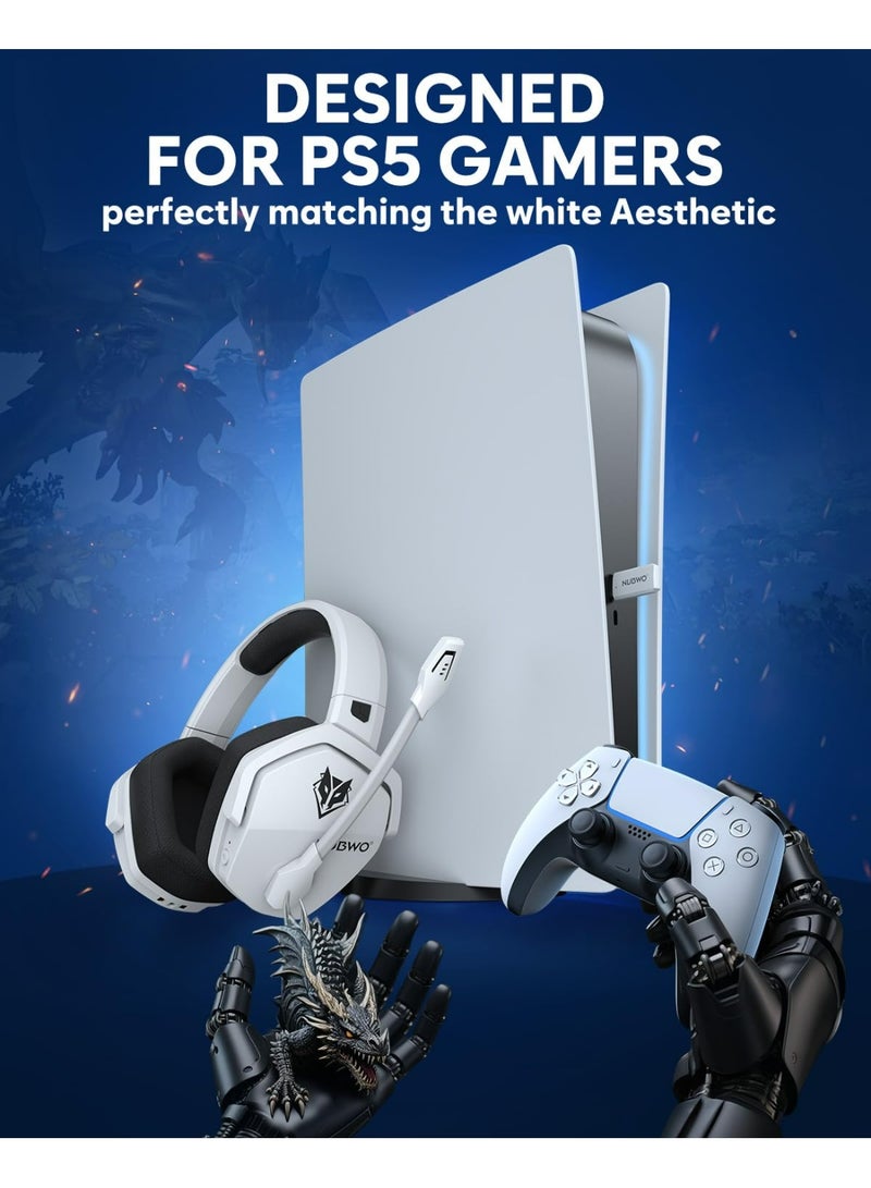 NUBWO G06 Wireless Gaming Headset with Mic for Ps5 Ps4 PC, Zero Interference, 100-Hour Battery All-Day Play, 23ms Sync​ for Fortnite & Call of Duty/FPS Gamers, Triple Mode All Devices Compatible - White - Image 2